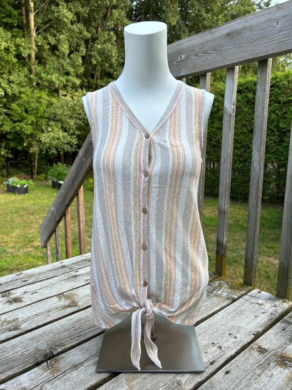Rachel Zoe ⎸ Linen Striped Button Tie Front Blouse